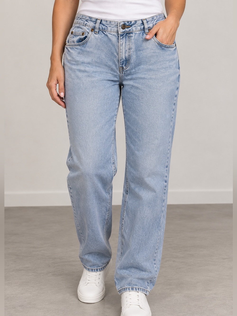 Woman Within Light Wash Straight Leg Jeans